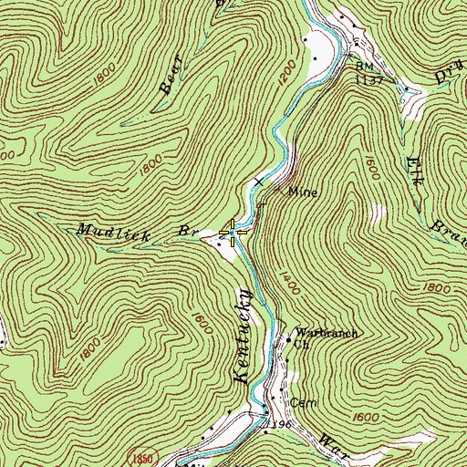 Topographic Map of Mudlick Branch, KY