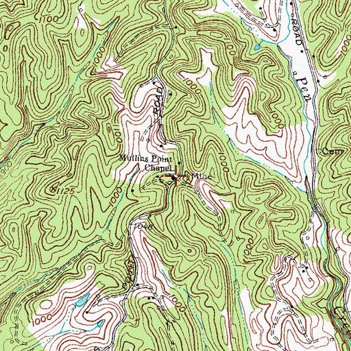 Topographic Map of Mullins Point Chapel, KY