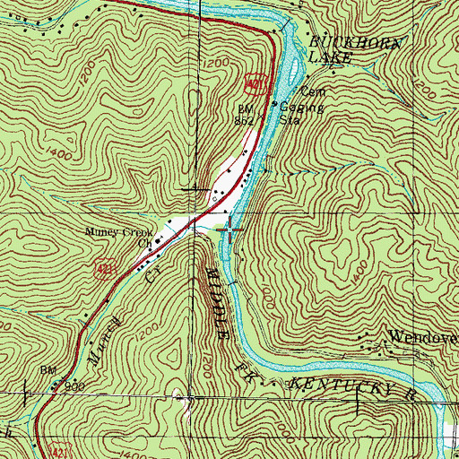 Topographic Map of Muncy Creek, KY