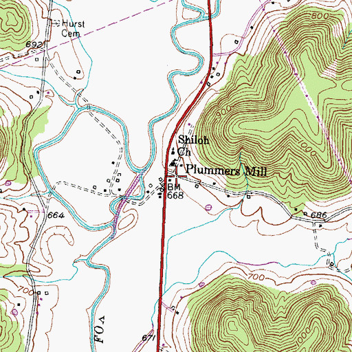 Topographic Map of Plummers Mill, KY