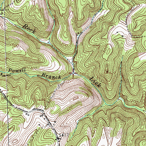 Topographic Map of Powell Branch, KY