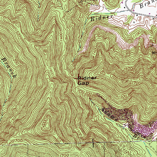 Topographic Map of Ridner Gap, KY