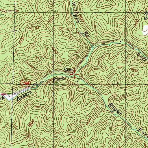 Topographic Map of Right Fork Ashers Fork, KY