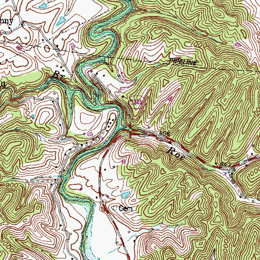 Topographic Map of Roe Branch, KY