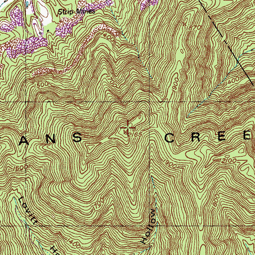 Topographic Map of Ryans Creek Mountain, KY