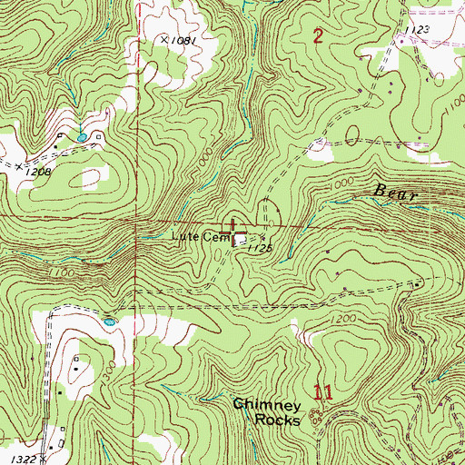 Topographic Map of Lute Cemetery, AR