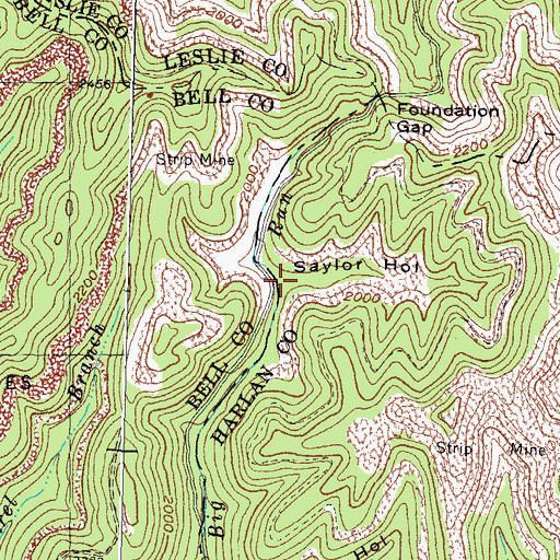 Topographic Map of Saylor Hollow, KY