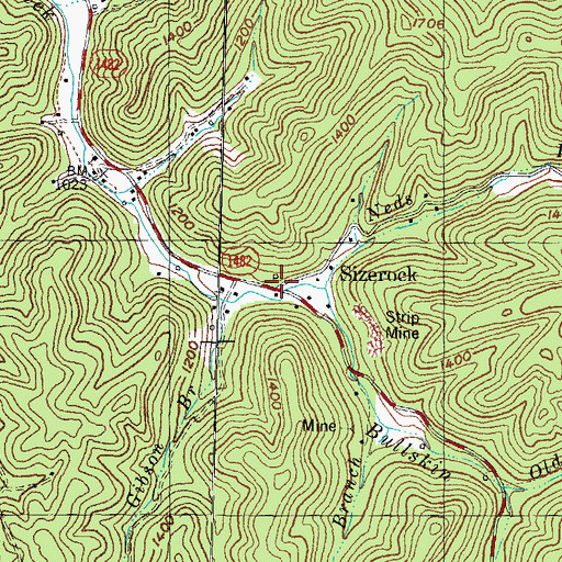 Topographic Map of Sizerock, KY