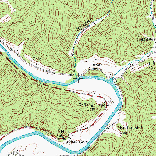 Topographic Map of Spicer Branch, KY