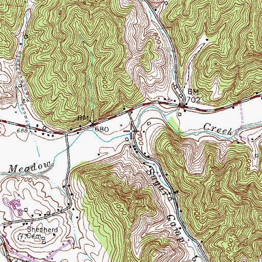 Topographic Map of Sugar Camp Creek, KY