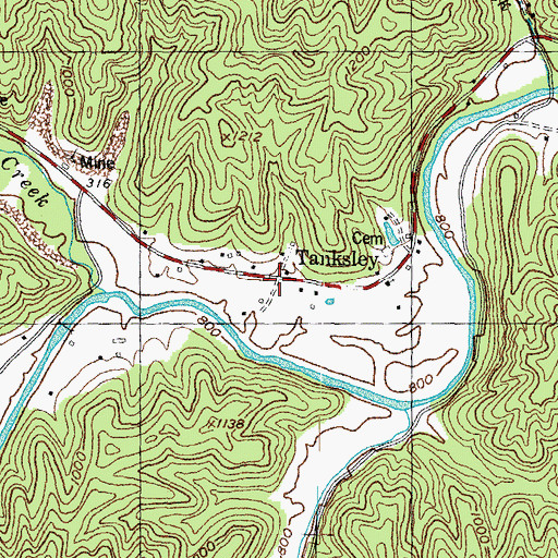 Topographic Map of Tanksley, KY