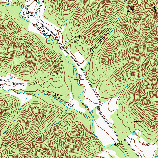 Topographic Map of Tarkhill Branch, KY
