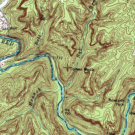 Topographic Map of Tower Rock, KY