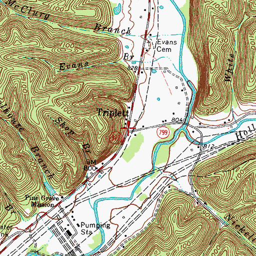 Topographic Map of Triplett, KY