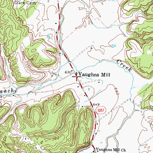 Topographic Map of Vaughns Mill, KY
