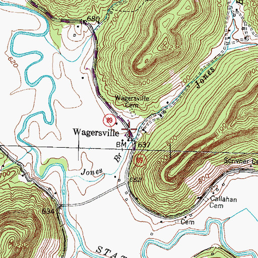 Topographic Map of Wagersville, KY