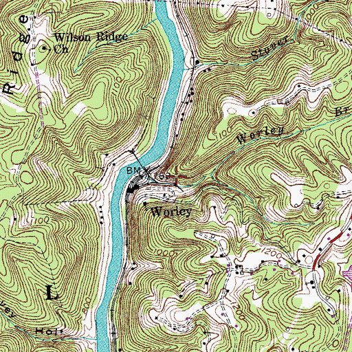 Topographic Map of Worley, KY