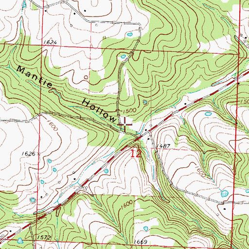 Topographic Map of Mantie Hollow, AR