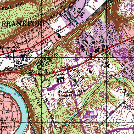 Topographic Map of Frankfort County High School, KY