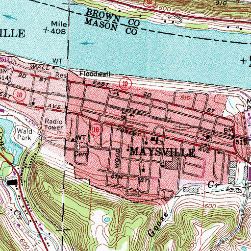 Topographic Map of Maysville, KY