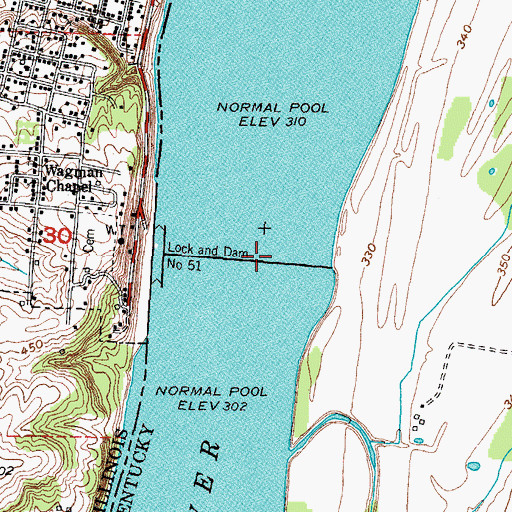 Topographic Map of Lock and Dam Number 51, KY
