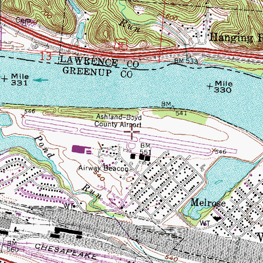 Topographic Map of Ashland Regional Airport, KY