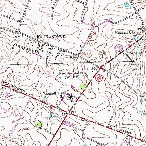 Topographic Map of WLAP-AM (Lexington), KY