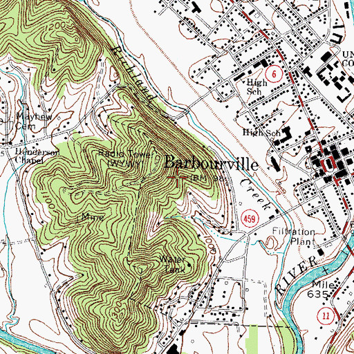 Topographic Map of WYWY-FM (Barbourville), KY
