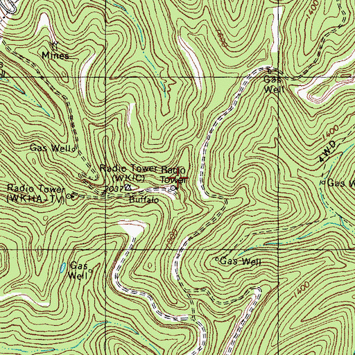 Topographic Map of WSGS-FM (Hazard), KY