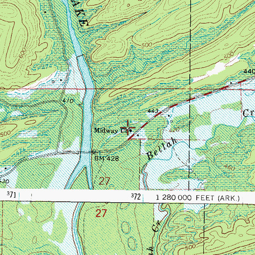 Topographic Map of Midway Church, AR