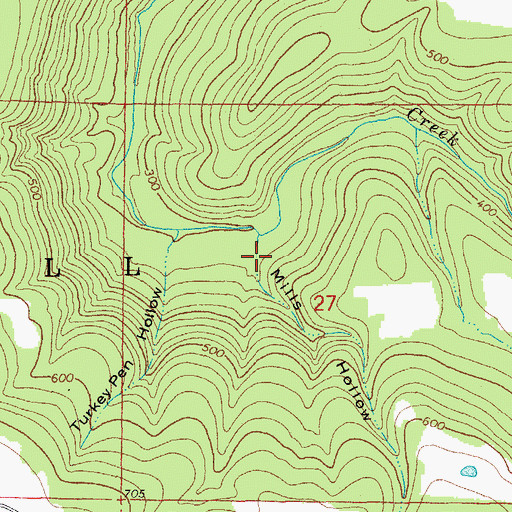 Topographic Map of Mills Hollow, AR
