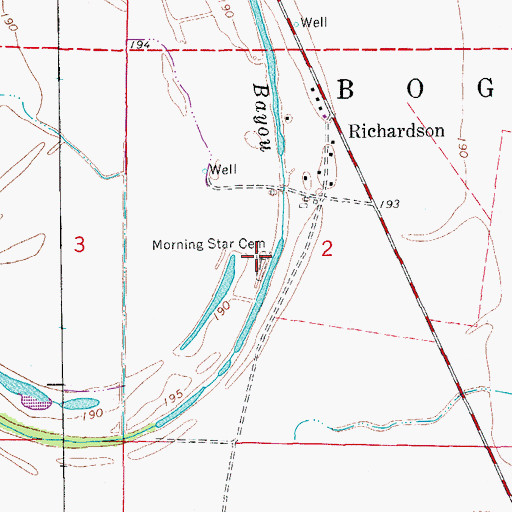 Topographic Map of Morning Star Cemetery, AR