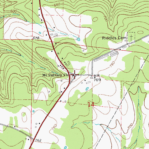 Topographic Map of Mount Calvary Church, AR