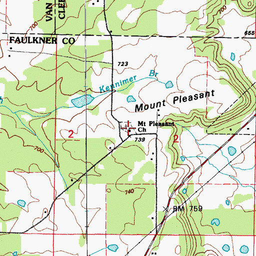Topographic Map of Mount Pleasant Church, AR