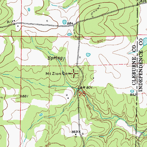Topographic Map of Mount Zion Cemetery, AR