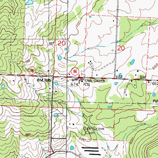 Topographic Map of Oak Grove Church, AR