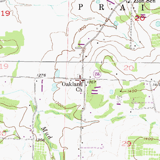 Topographic Map of Oakland Church, AR