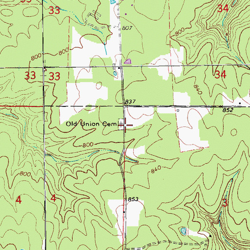Topographic Map of Old Union Cemetery, AR
