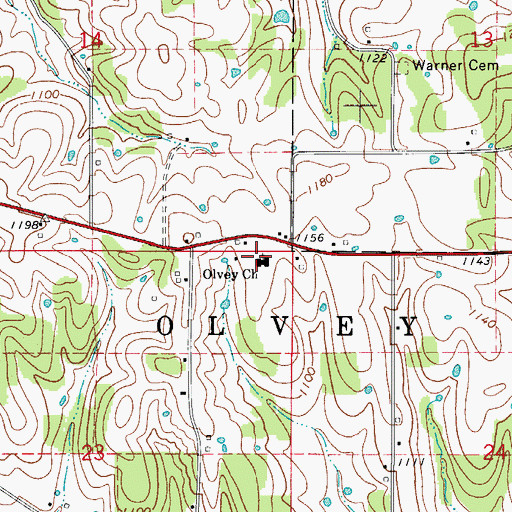 Topographic Map of Olvey Church, AR