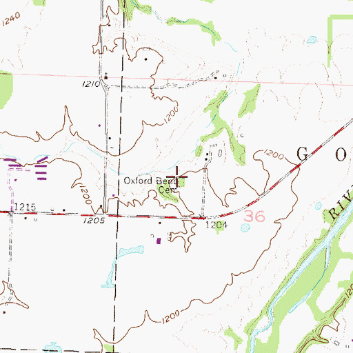 Topographic Map of Oxford Bend Cemetery, AR