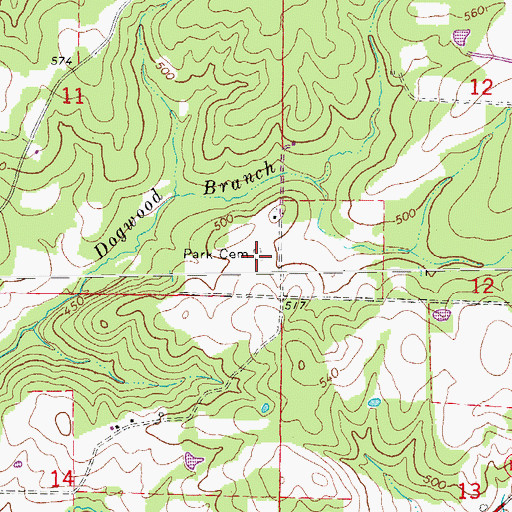 Topographic Map of Park Cemetery, AR