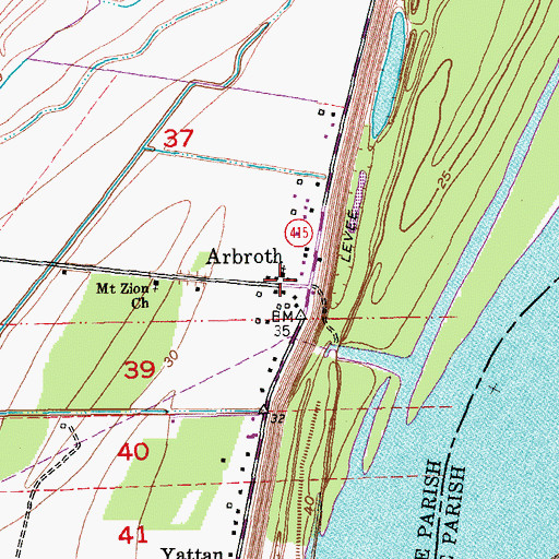 Topographic Map of Arbroth, LA