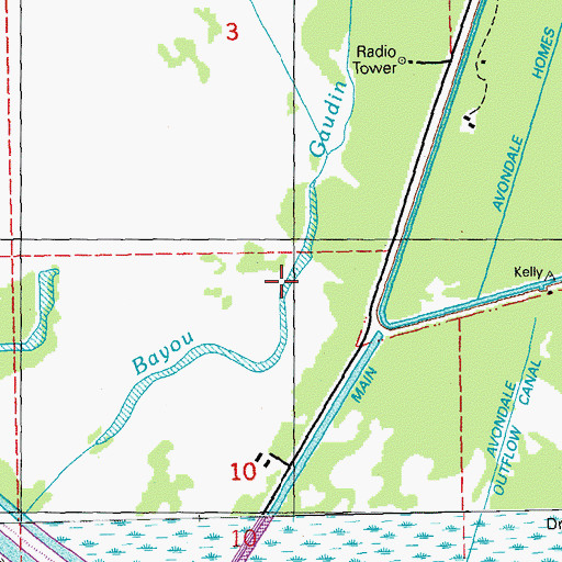 Topographic Map of Bayou Gaudin, LA