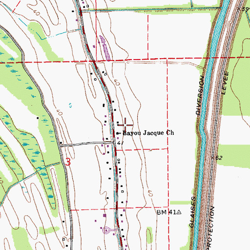 Topographic Map of Bayou Jacque Church, LA
