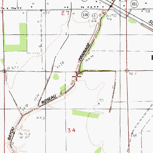 Topographic Map of Bayou Roseau Drainage Canal, LA