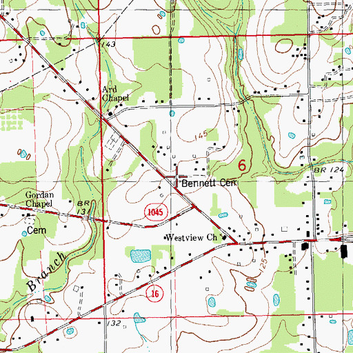 Topographic Map of Bennett Cemetery, LA