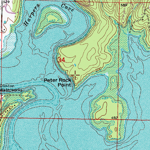 Topographic Map of Peter Rock Point, AR
