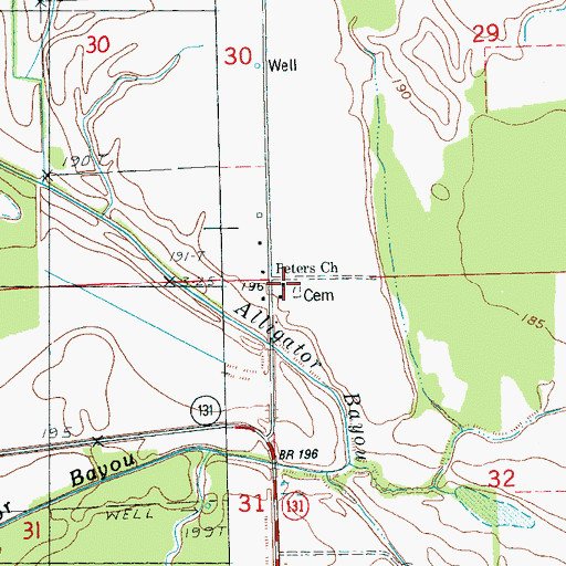 Topographic Map of Peters Church, AR