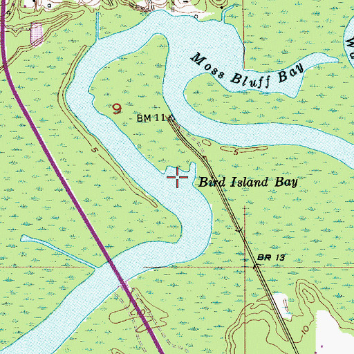 Topographic Map of Bird Island Bay, LA