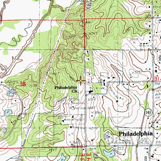 Topographic Map of Philadelphia Cemetery, AR